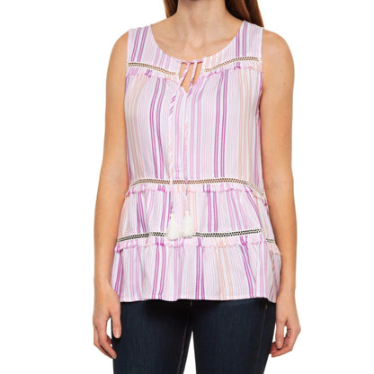 Cupio Blush Women's Ruffle Hem Crochet Inserts Tank Tunic Top