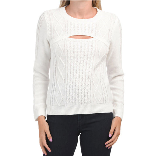 Kaily K Women's Cut Out Soft Cotton Blend Cable Knit Sweater