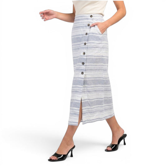 Cynthia Rowley Women's Linen Yarn Dyed Striped Button Front Midi Skirt
