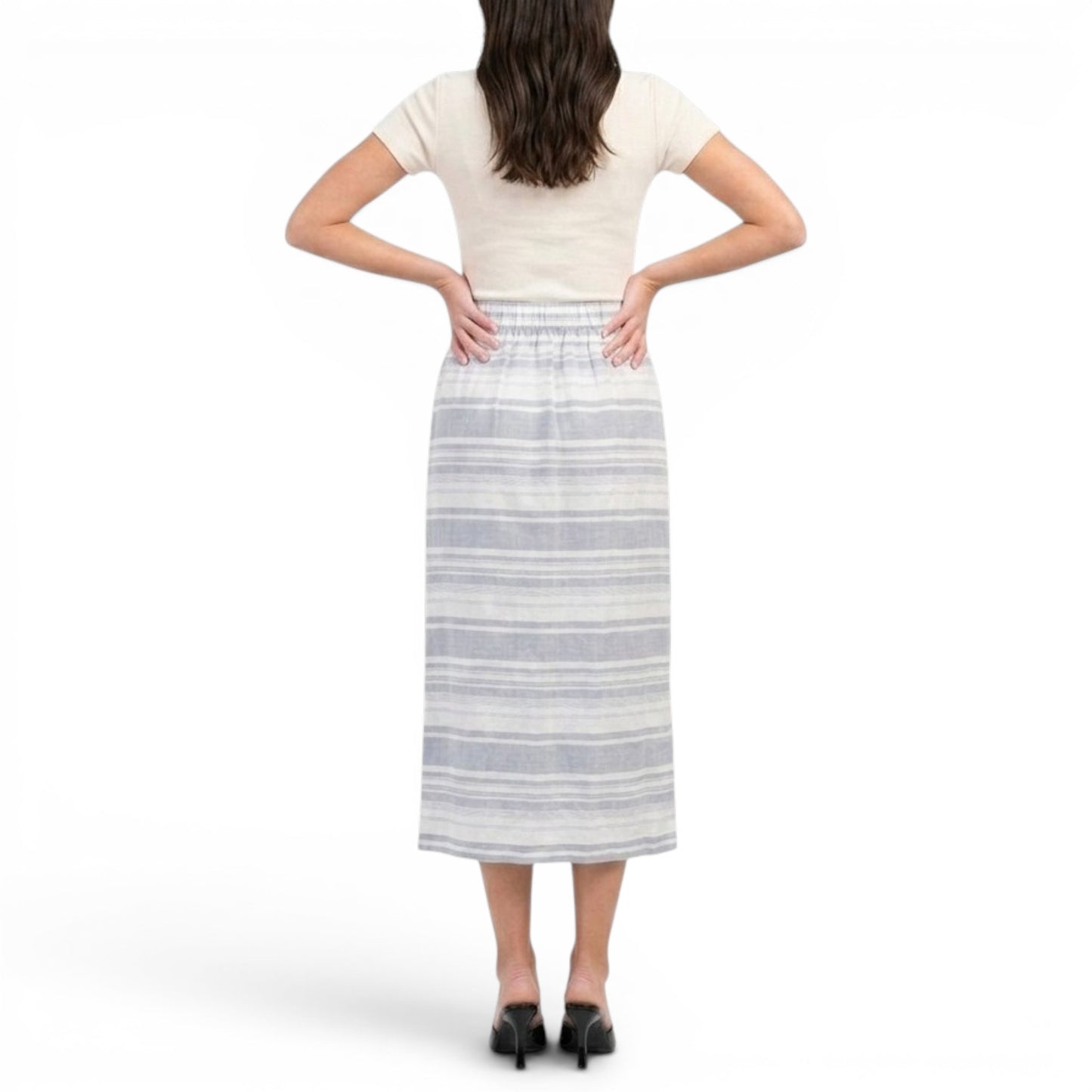 Cynthia Rowley Women's Linen Yarn Dyed Striped Button Front Midi Skirt
