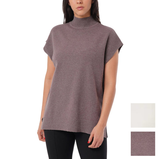 Cyrus Women's Mocked Neck Sleeveless Side Slits Soft Knit Tunic Sweater