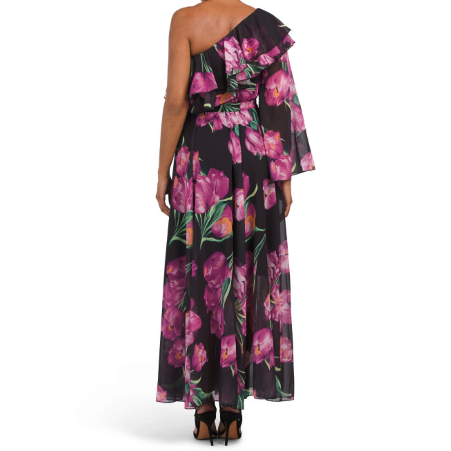 DALIA MACPHEE Women's One Shoulder Bold Floral Asymmetrical Maxi Dress