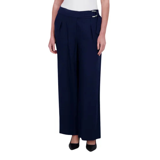 DKNY Lightweight Straight Leg Pants offer timeless style with modern comfort. Crafted from a rayon-nylon blend, these pants feature a lightweight textured fabrication perfect for any season. The classic straight leg silhouette is enhanced with front pleats, functional front pockets, and decorative back welt pockets for a polished look. These full-length pants transition seamlessly from office to weekend. The belted design adds definition at the waist, while the relaxed fit ensures all-day comfort.