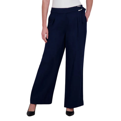DKNY Lightweight Straight Leg Pants offer timeless style with modern comfort. Crafted from a rayon-nylon blend, these pants feature a lightweight textured fabrication perfect for any season. The classic straight leg silhouette is enhanced with front pleats, functional front pockets, and decorative back welt pockets for a polished look. These full-length pants transition seamlessly from office to weekend. The belted design adds definition at the waist, while the relaxed fit ensures all-day comfort.