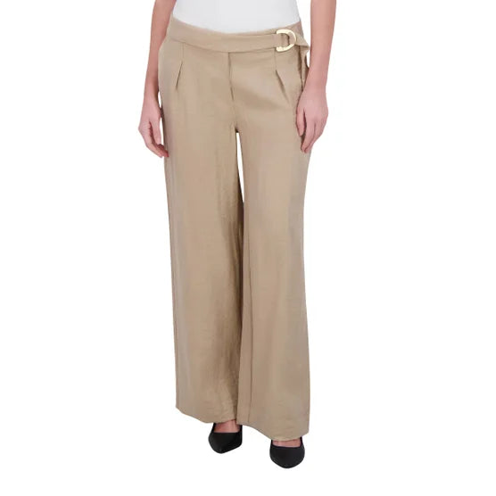 DKNY Lightweight Straight Leg Pants offer timeless style with modern comfort. Crafted from a rayon-nylon blend, these pants feature a lightweight textured fabrication perfect for any season. The classic straight leg silhouette is enhanced with front pleats, functional front pockets, and decorative back welt pockets for a polished look. These full-length pants transition seamlessly from office to weekend. The belted design adds definition at the waist, while the relaxed fit ensures all-day comfort.