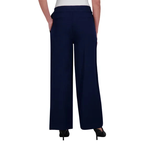 DKNY Women's High Rise Lightweight Textured Belted Wide Leg Dress Pants
