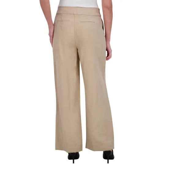 DKNY Women's High Rise Lightweight Textured Belted Wide Leg Dress Pants