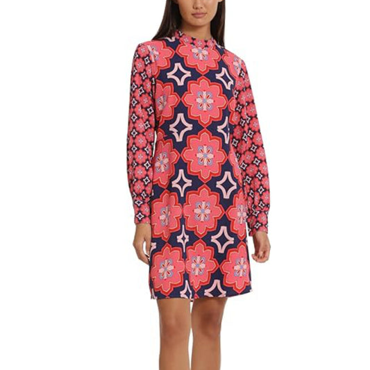 DONNA MORGAN Women's Mock Neck Long Sleeve Floral Print Shift Mini Dress