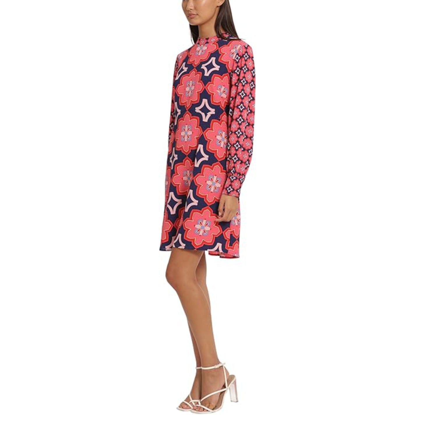 DONNA MORGAN Women's Mock Neck Long Sleeve Floral Print Shift Mini Dress