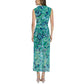 DONNA MORGAN Women's Mesh Overlay Asymmetric Mock Neck Side Slit Maxi Dress