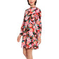 DONNA MORGAN Women's Mock Neck Long Sleeve Floral Print Shift Mini Dress