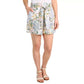 Dalia Women's Tropical Floral Print High Rise Linen Blend Tie Front Shorts