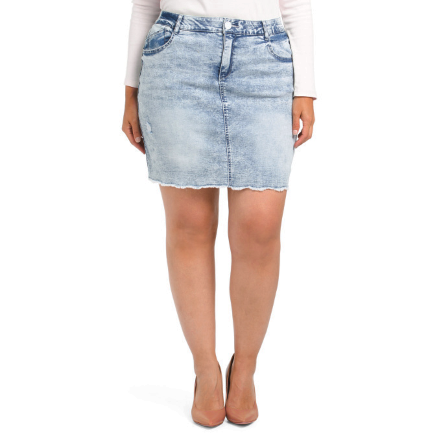 Democracy Women's Plus Ab Solution  Frayed Hem Denim Mini Skirt