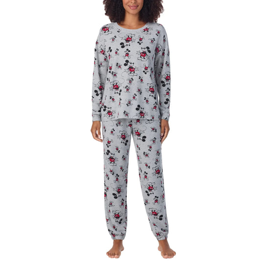 Disney Women's Mickey Mouse 2-Pc Printed Long Sleeve Soft Jersey Pajama Lounge Set