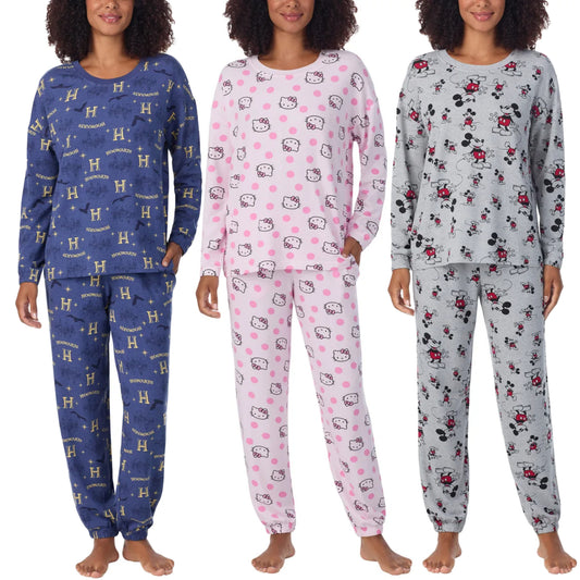 Caracter Women's 2-Piece Printed Long Sleeve Soft Jersey Pajama Lounge Set