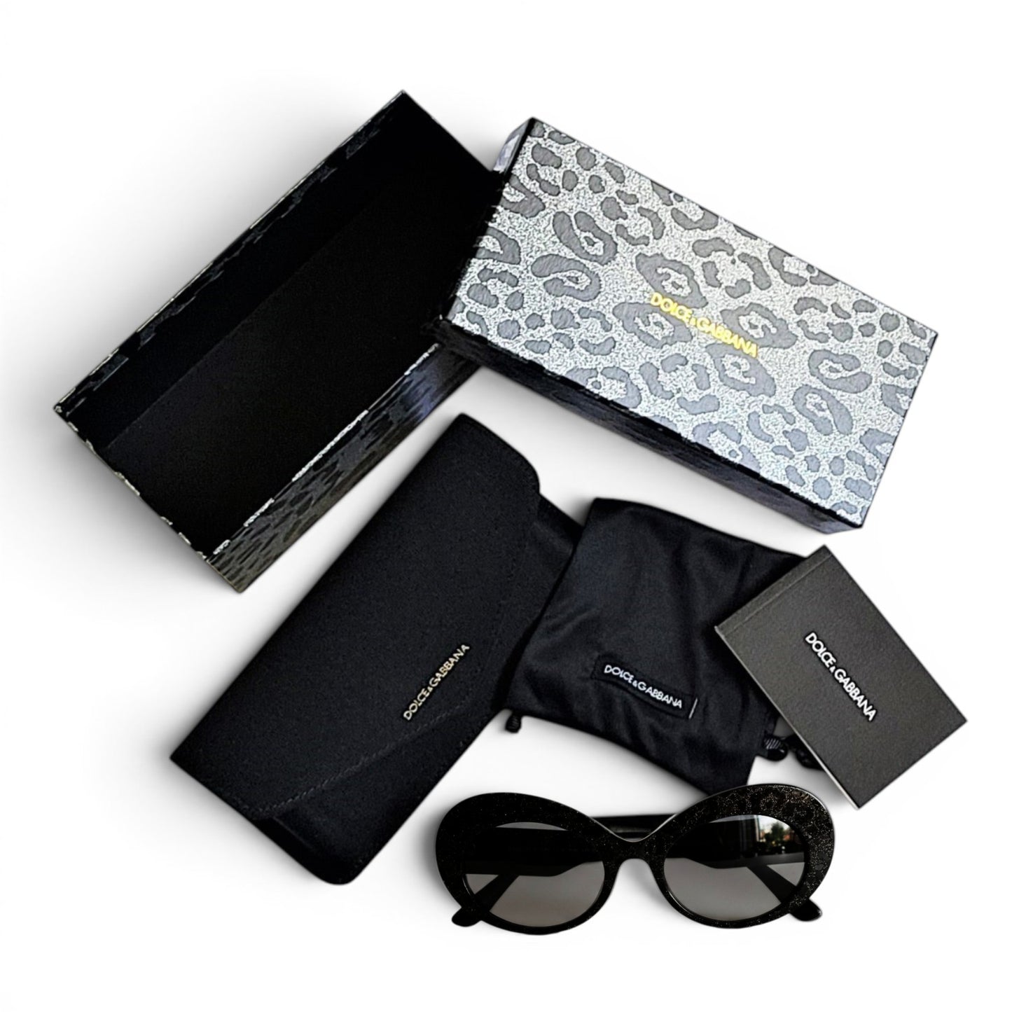 Dolce & Gabbana Oval Cat Eye Leopard Glitter Sunglasses