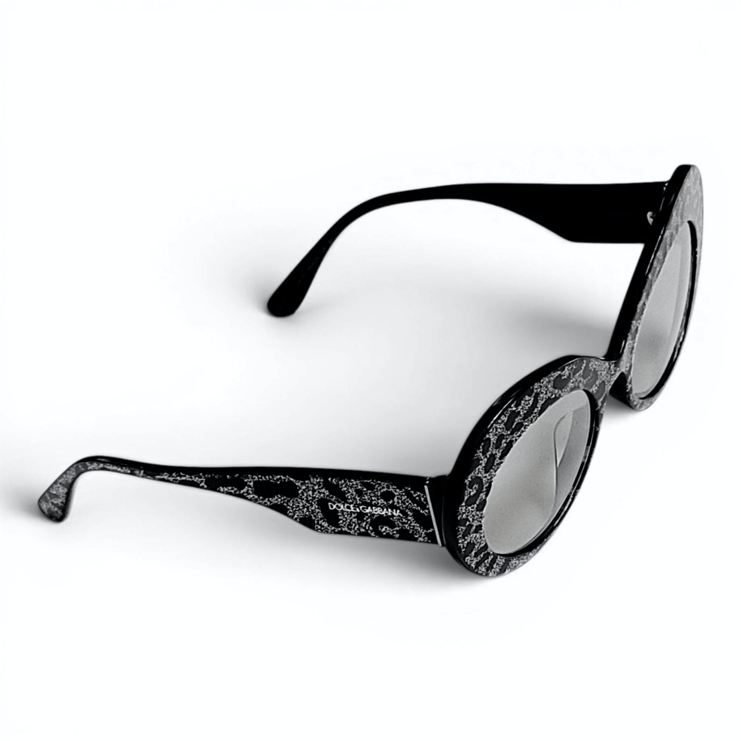 Dolce & Gabbana Oval Cat Eye Leopard Glitter Sunglasses