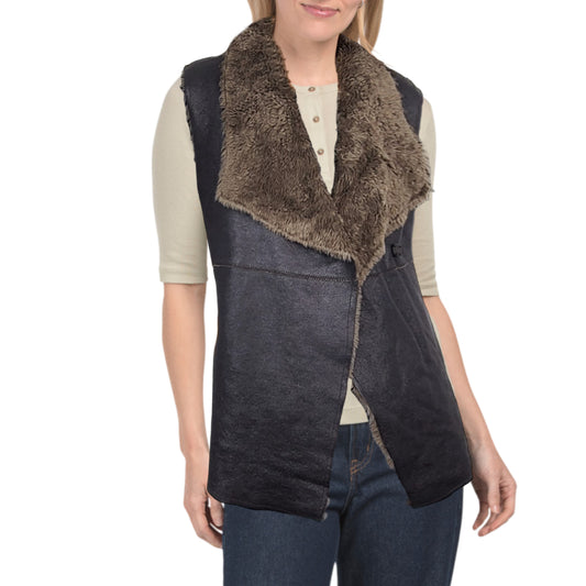 Dylan Women's Cozy Faux Leather Fur Trim Snap Vest