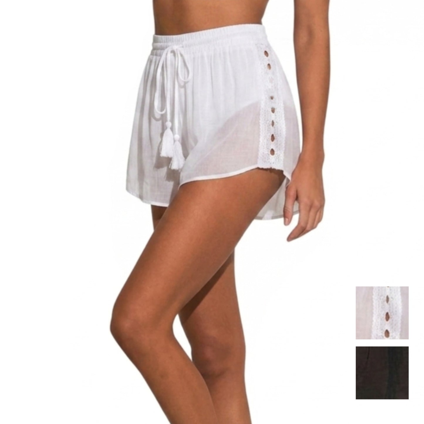 ELAN Women's Semi Sheer Lace Panels Cover-Up Shorts
