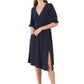 ELIZA J Women's Elbow Sleeve V-Neck Front Slit Asymmetric Party Cocktail Midi Dress