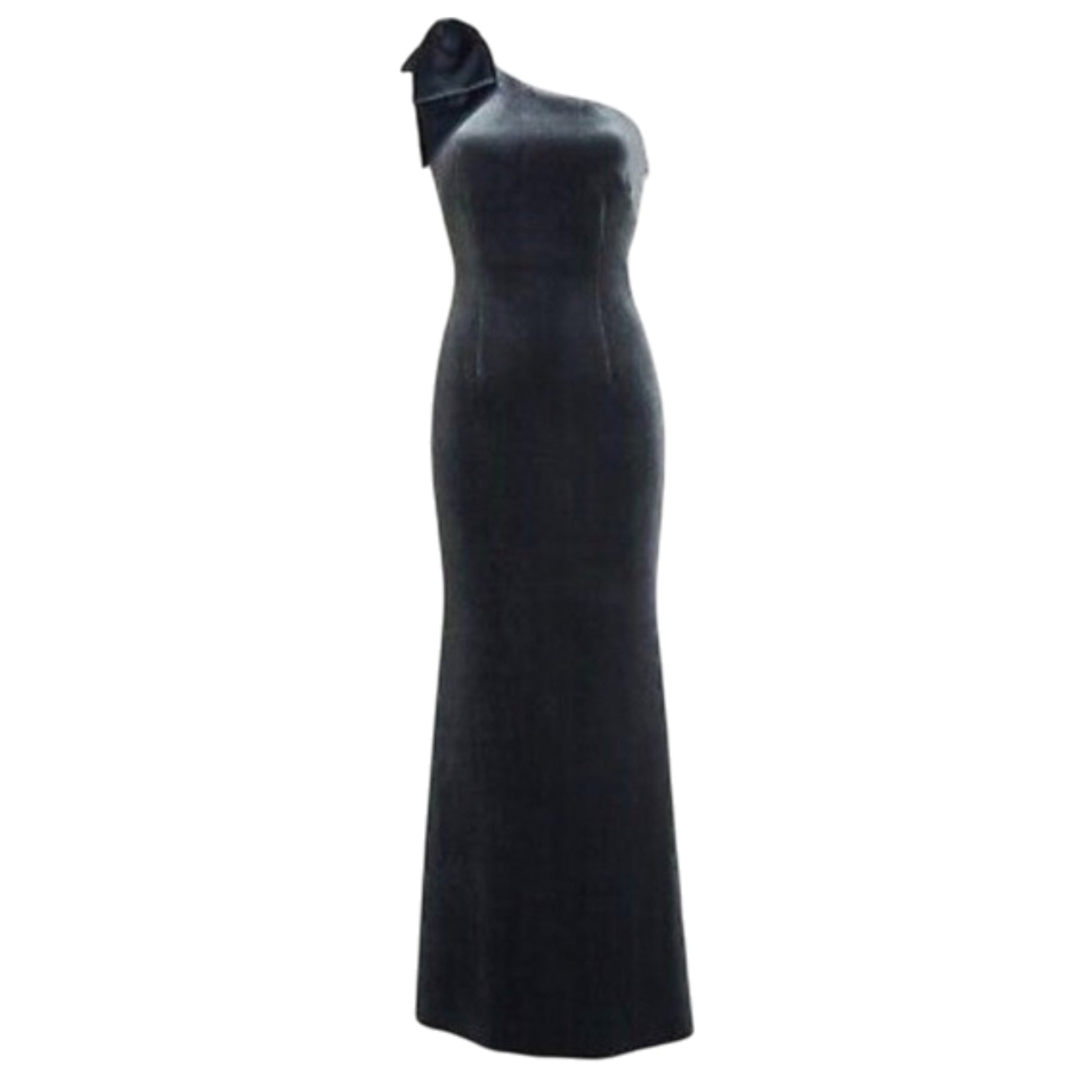 Eliza J Bow One-Shoulder Velvet Gown Steel Eliza J Bow One-Shoulder Velvet Gown Steel