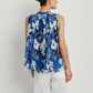 ELLEN TRACY Women's Floral Print Tie Neck Pleated Sleeveless Blouse