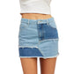 EMORY PARK Women's Patchwork Frayed Trim Denim Mini Skirt