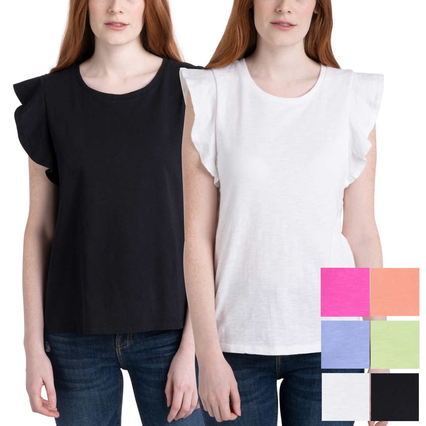 Ecothreads Women's 2-pack Flutter Sleeve Soft Organic Cotton Tee Top