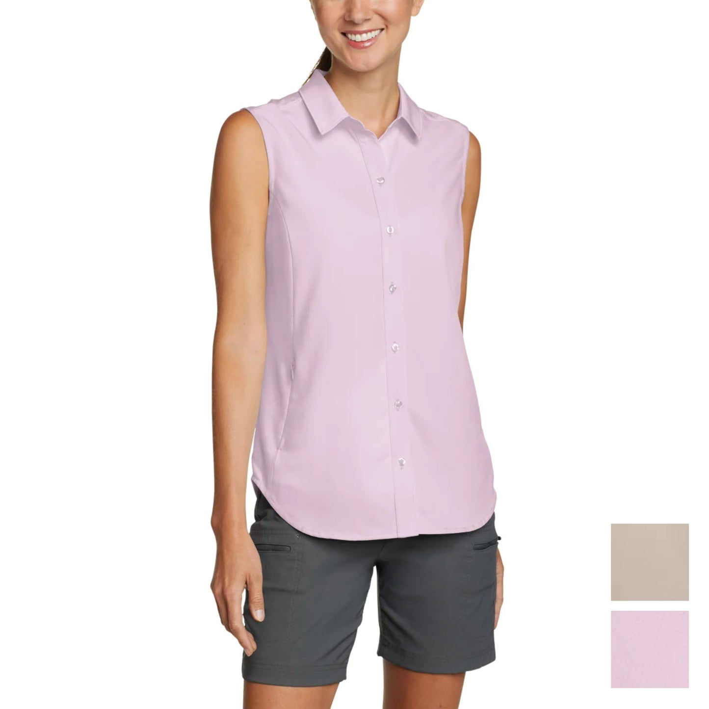 Eddie Bauer Women's Moisture Wicking Stretch Top Button Down Sleeveless Shirt