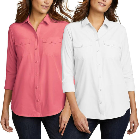 Eddie Bauer Women's Moisture Wicking UPF 50+ Departure Top Bottom Down Shirt