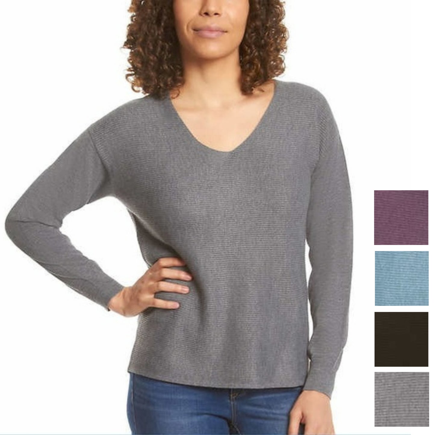 Ella Moss Women's Soft Ribbed V-Neck Sweater