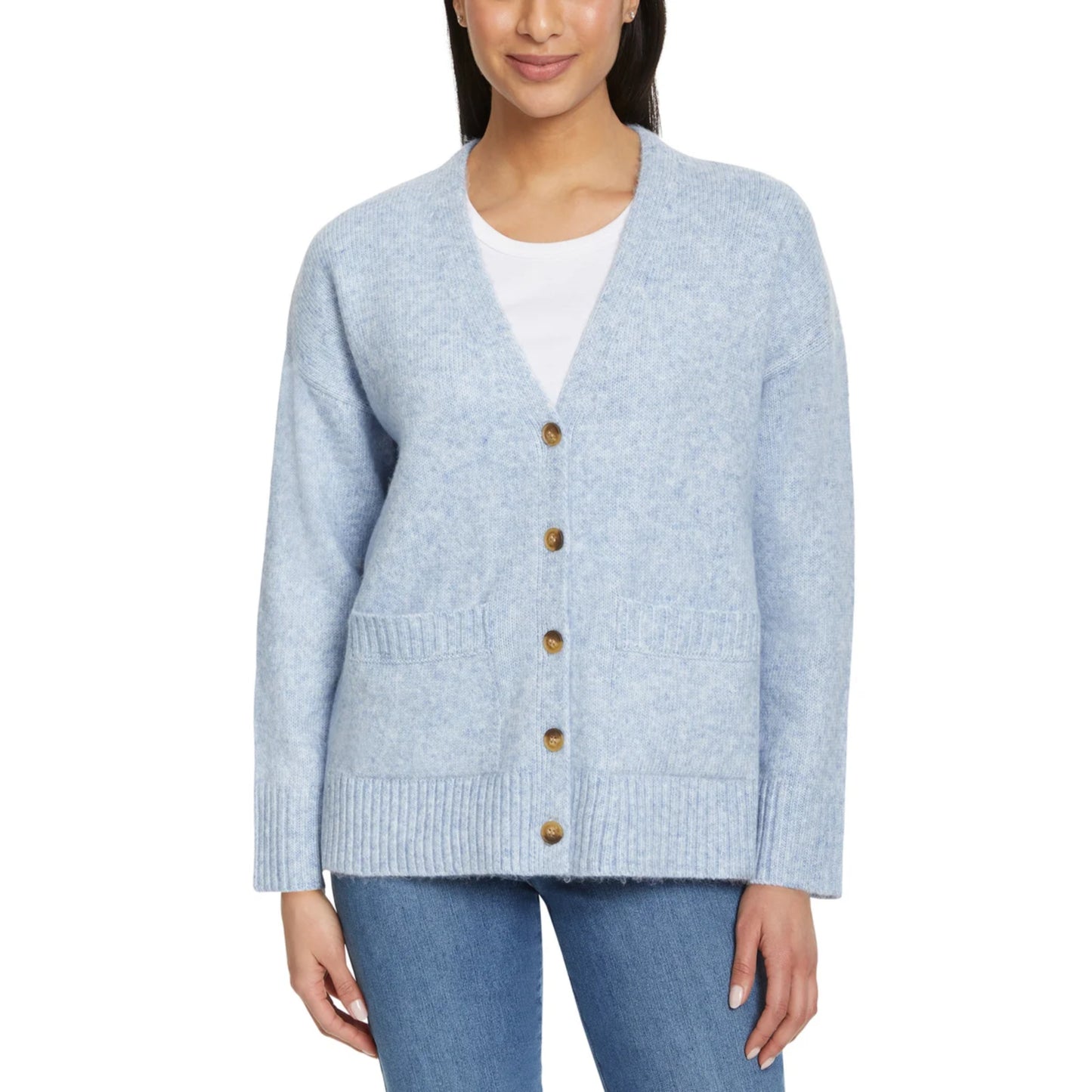 Ella Moss Women's V-Neck Button Front Soft Knit Cardigan