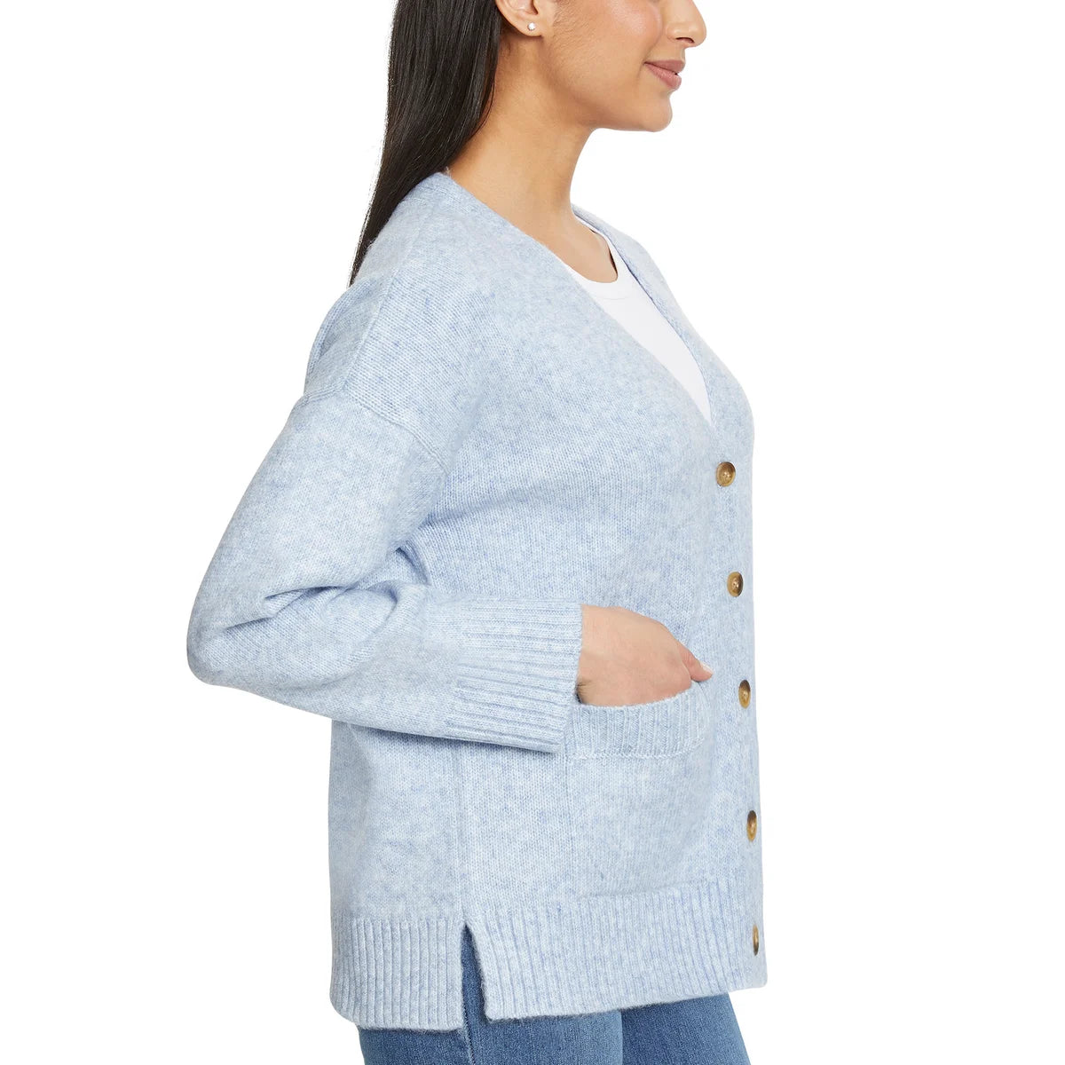 Ella Moss Women's V-Neck Button Front Soft Knit Cardigan