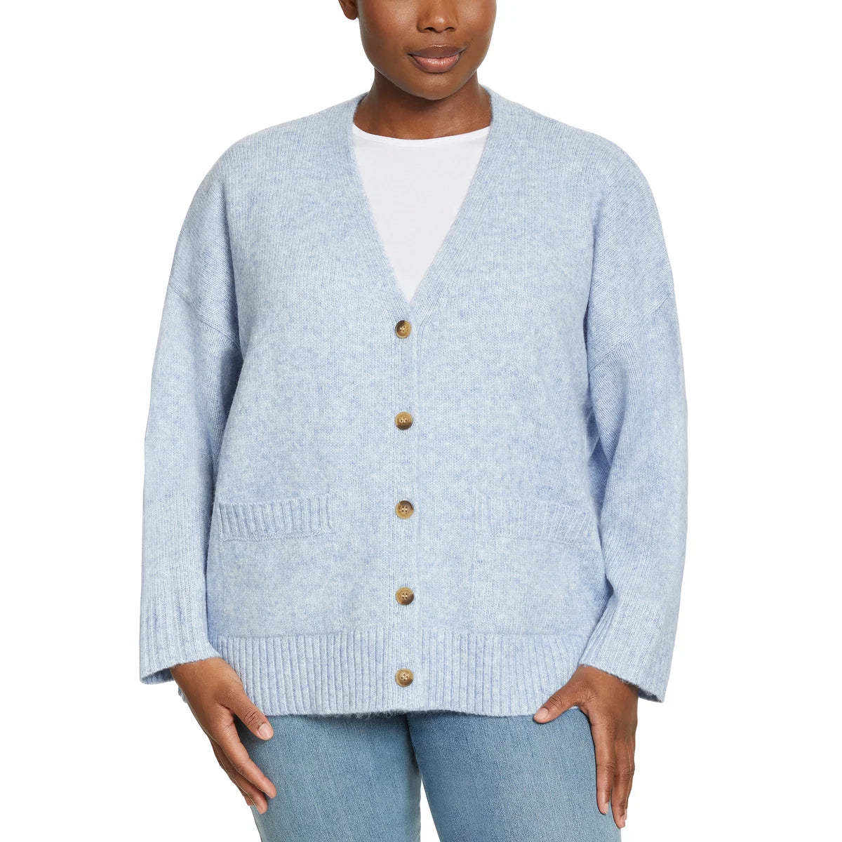 Ella Moss Women's V-Neck Button Front Soft Knit Cardigan