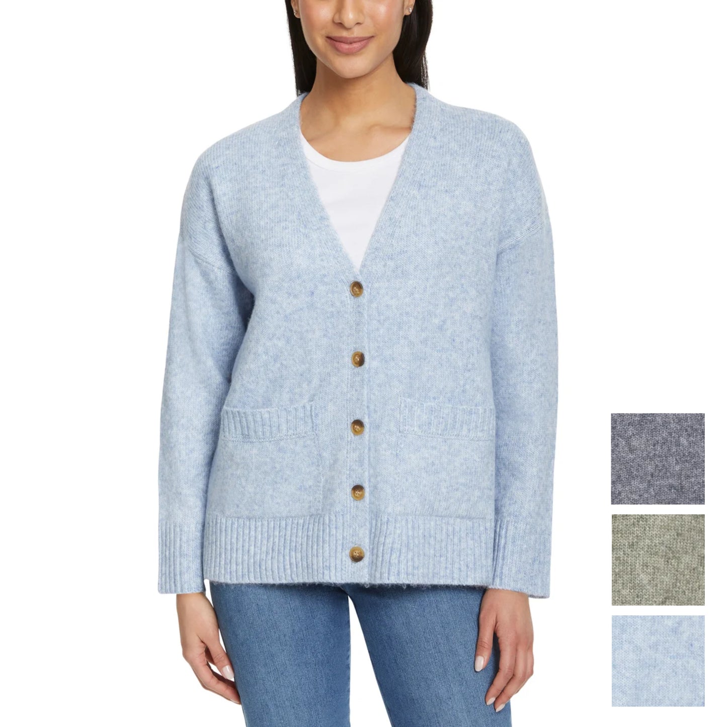 Ella Moss Women's V-Neck Button Front Soft Knit Cardigan