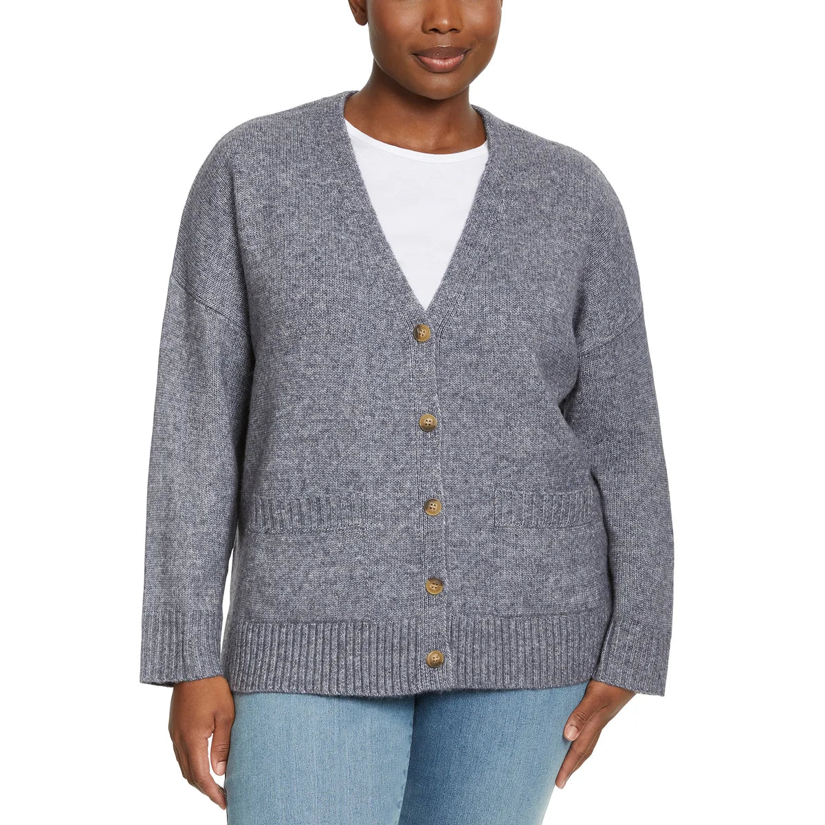 Ella Moss Women's V-Neck Button Front Soft Knit Cardigan