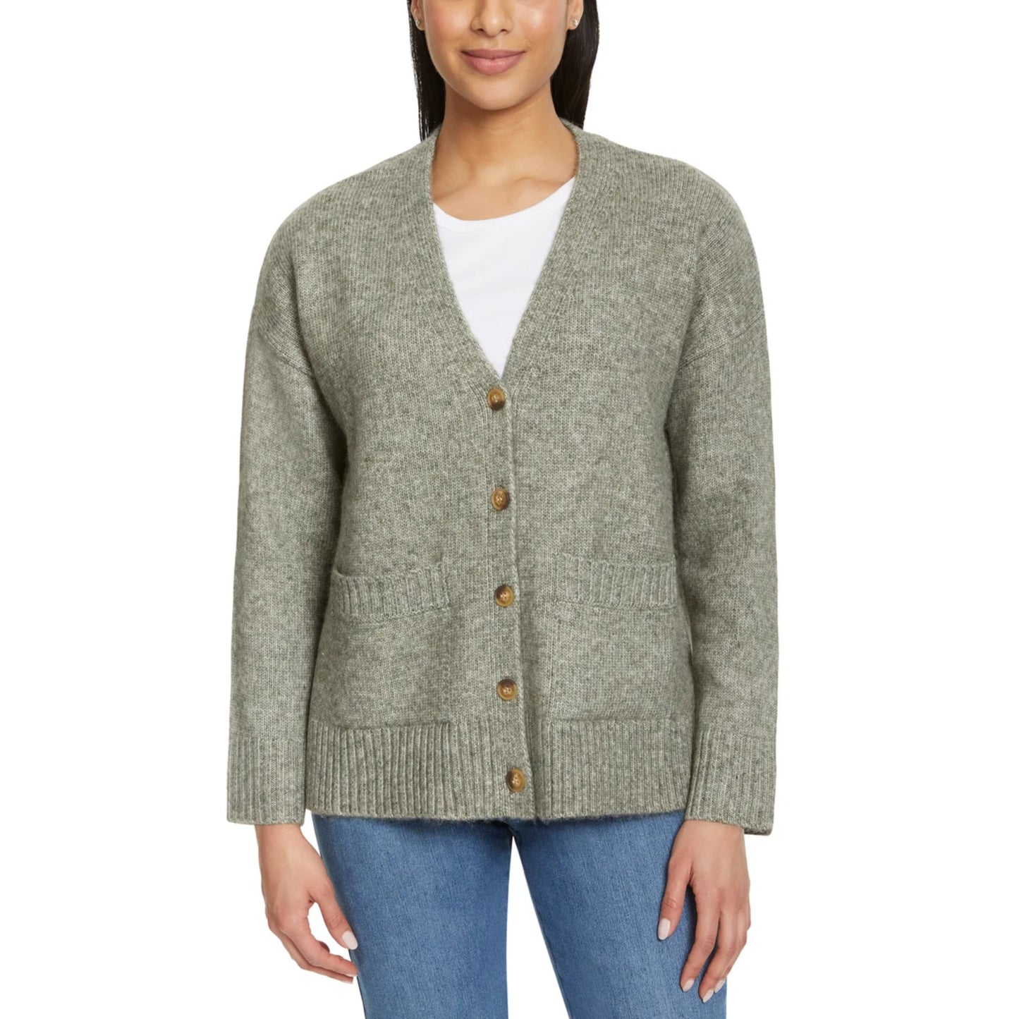 Ella Moss Women's V-Neck Button Front Soft Knit Cardigan