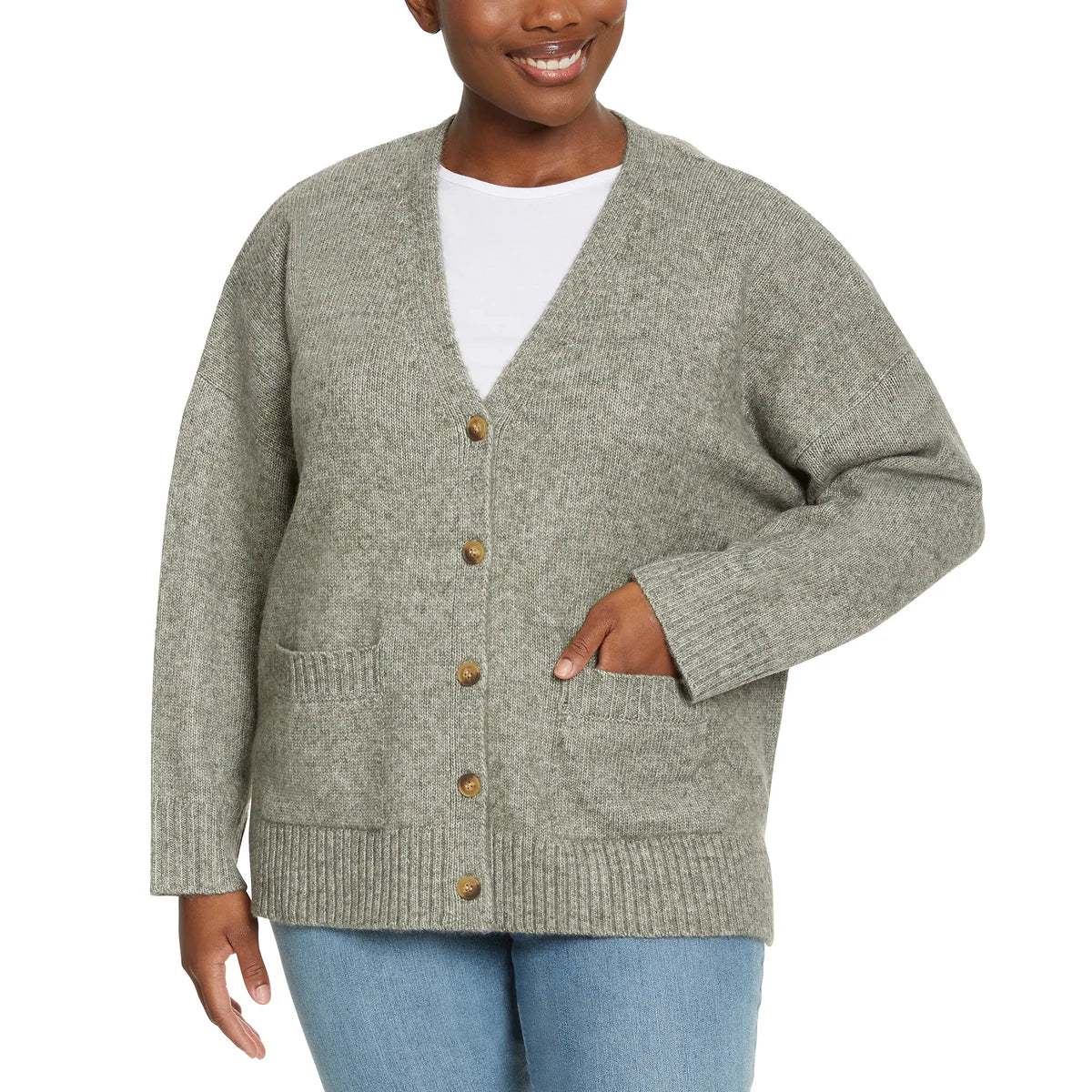 Ella Moss Women's V-Neck Button Front Soft Knit Cardigan