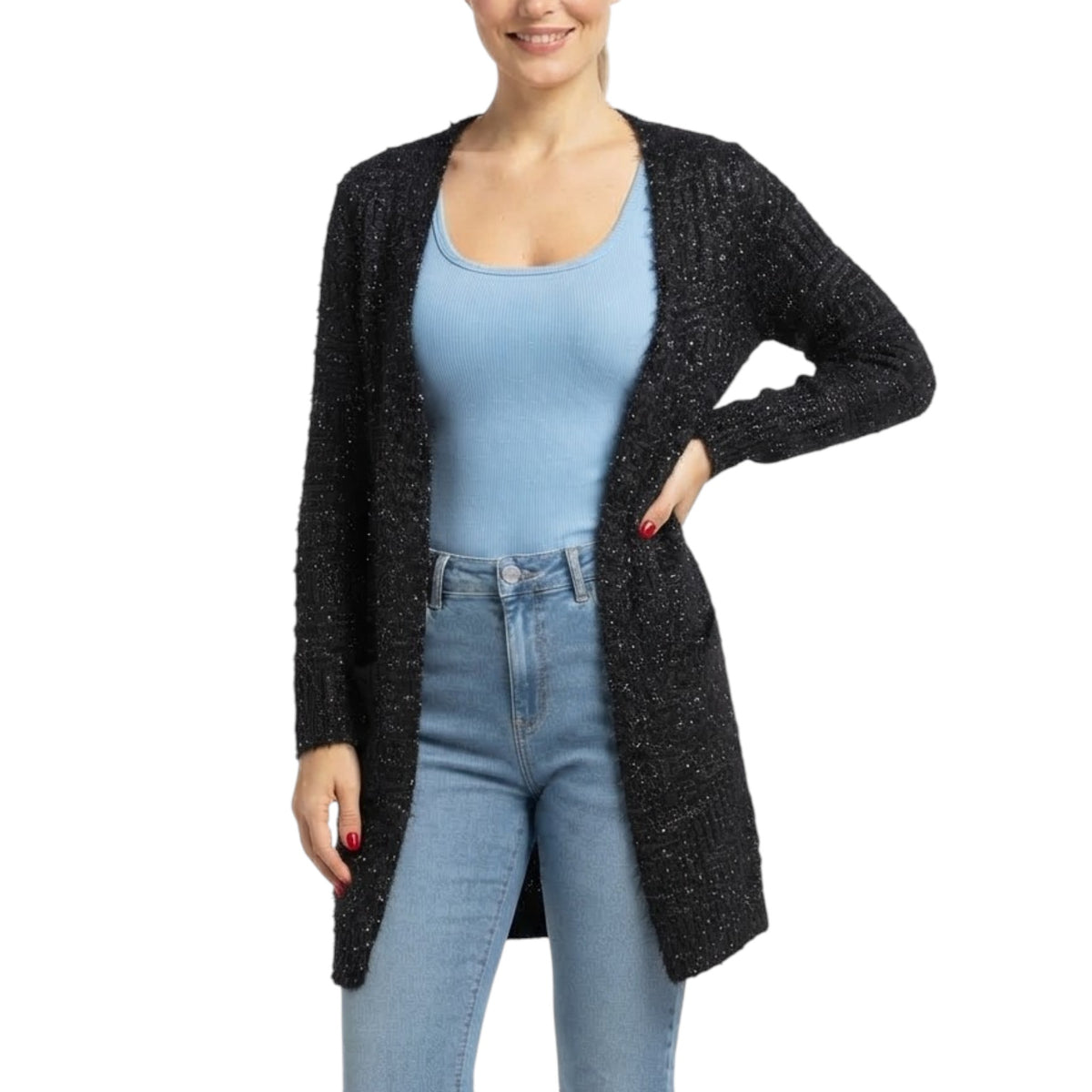 Ellie & Kate Women's Open Front Textured Knit Cozy Long Cardigan