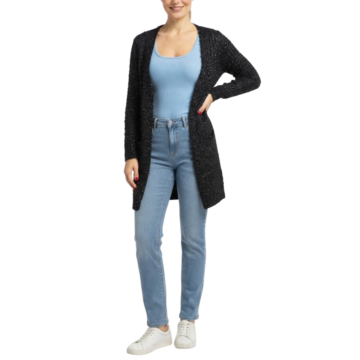 Ellie & Kate Women's Open Front Textured Knit Cozy Long Cardigan