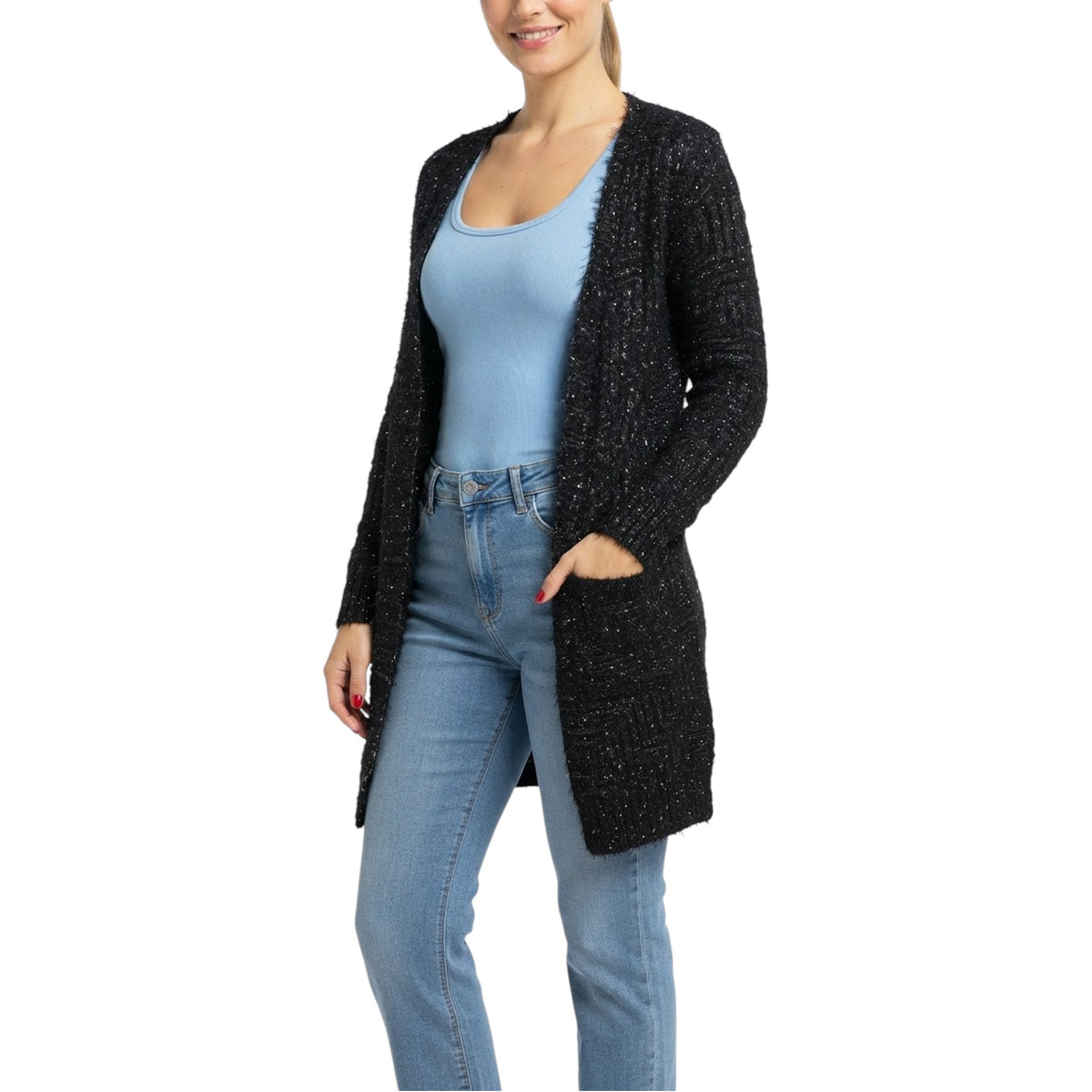 Ellie & Kate Women's Open Front Textured Knit Cozy Long Cardigan