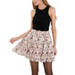 English Factory Women's Floral Print Linen Blend Belted Tiered Flounce Mini Skirt
