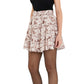 English Factory Women's Floral Print Linen Blend Belted Tiered Flounce Mini Skirt