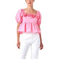 English Factory Women's Rose Applique Square Neck Cotton Ruffle Poplin Top Blouse