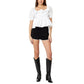 English Factory Women's Rose Applique Square Neck Cotton Ruffle Poplin Top Blouse