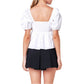 English Factory Women's Rose Applique Square Neck Cotton Ruffle Poplin Top Blouse