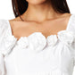 English Factory Women's Rose Applique Square Neck Cotton Ruffle Poplin Top Blouse