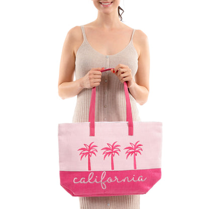 Fadivo NY Women's California Palm Print Woven Shoulder Beach Tote Bag