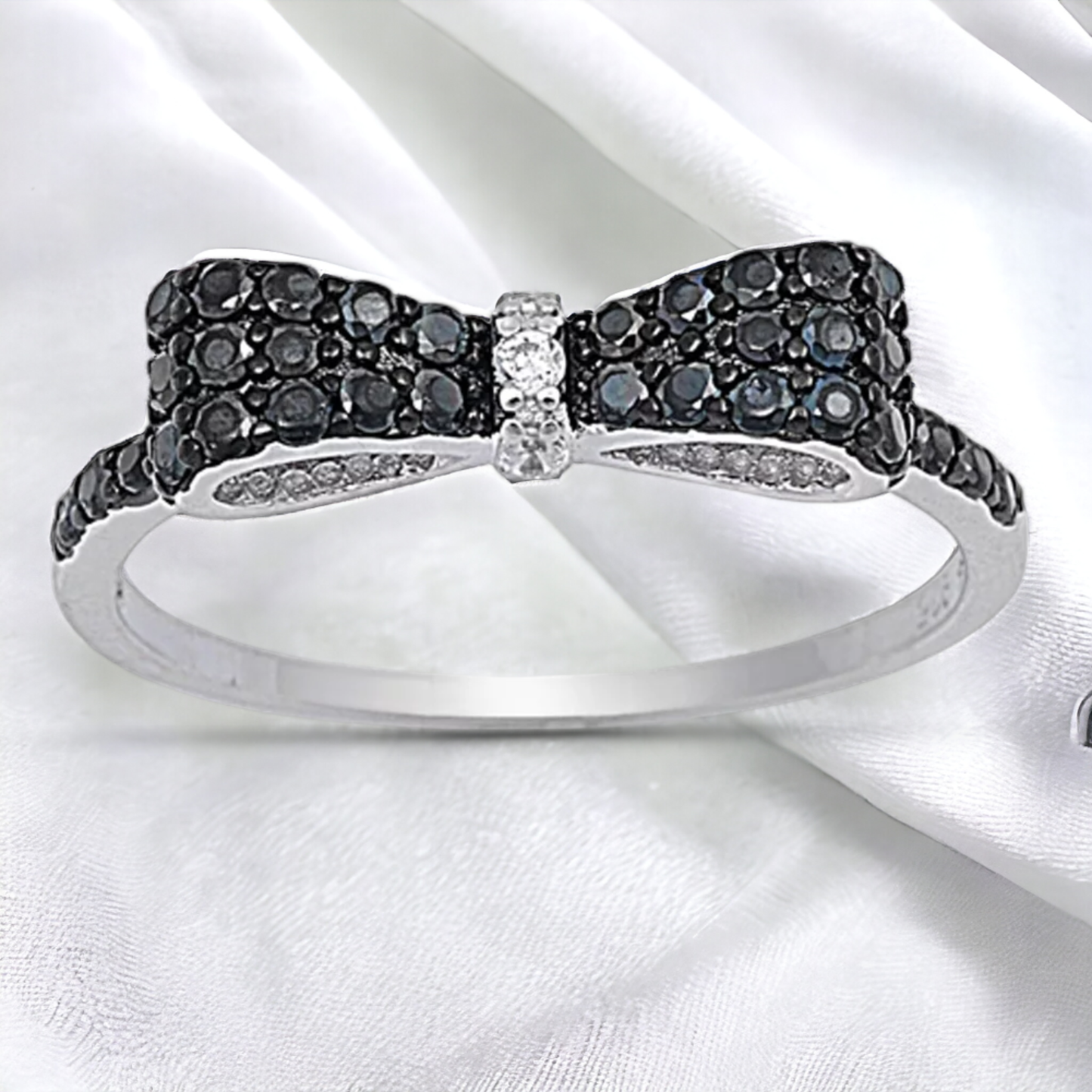 Fashion Women's 925 Sterling Silver Clear Stone CZ Bow Tie Ring