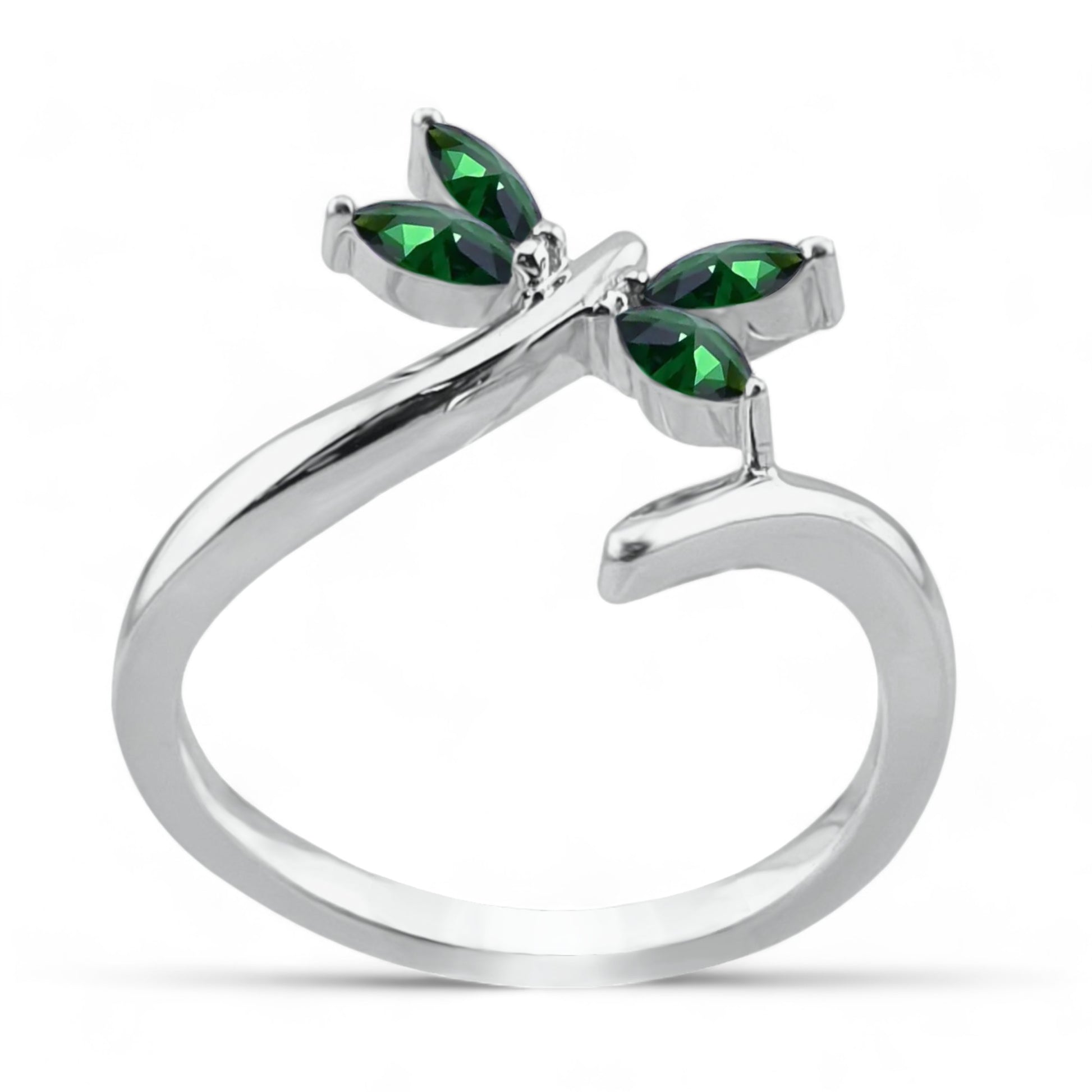 Fashion Women's 925 Sterling Silver Dragonfly Green Cubic Zirconia Ring